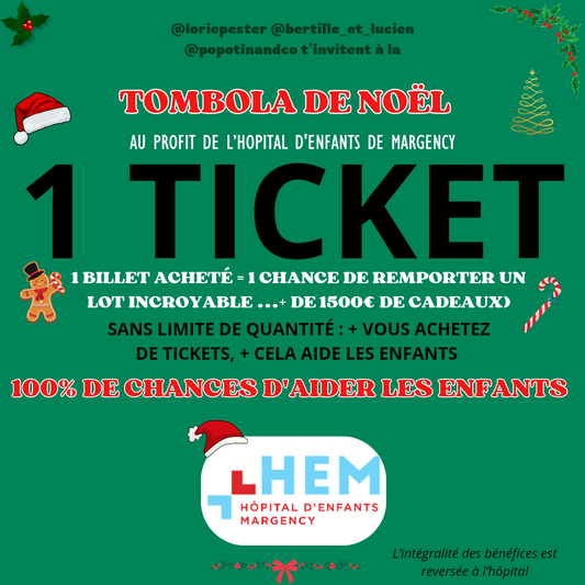 1 TICKET - TOMBOLA NOËL au profit de l'Hôpital d'Enfants de Margency